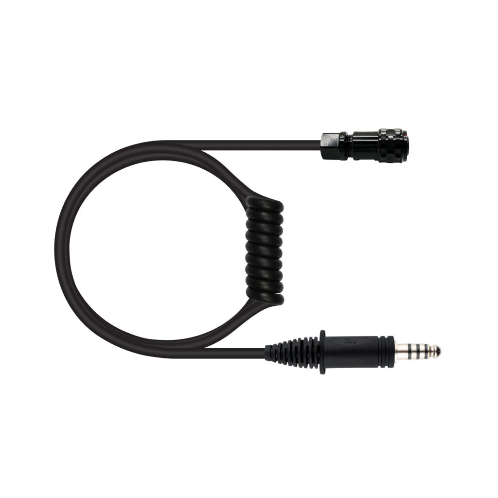 ZeroNoise heavy-duty intercom extension cable showing a professional 4-pin male Nexus jack plug alongside integrated panel-mount connection threads.