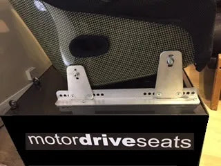 Motordrive aluminium seat mounting frame for motorsport bucket seat installation shown installed