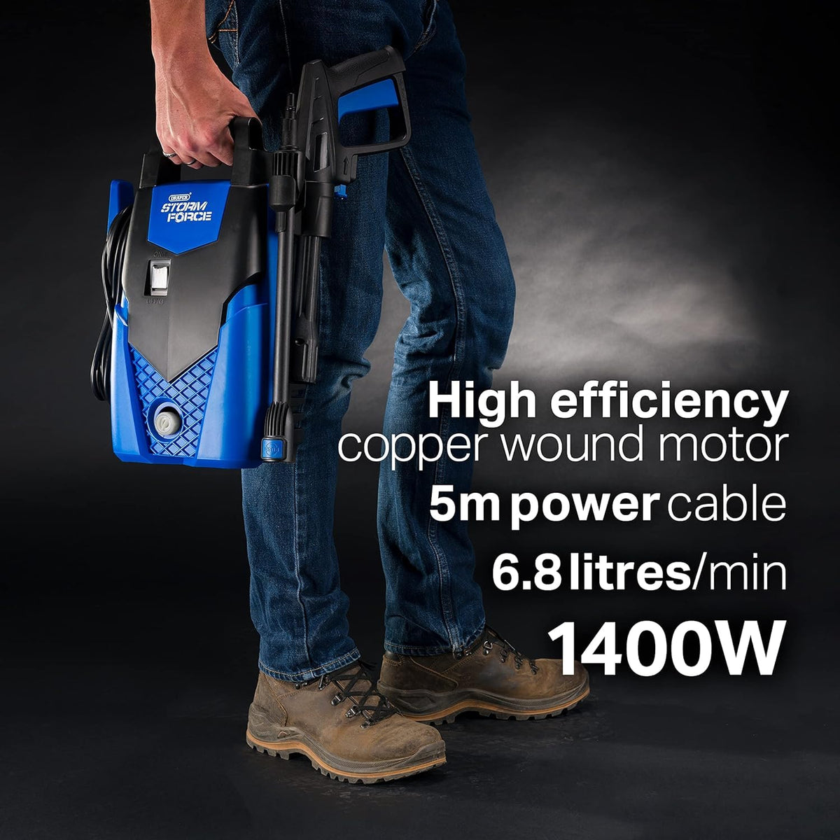 Draper Storm Force 1400 W Pressure Washer – 105 Bar, 1522 PSI, Snow Foam Gun for Race Cars & Service Areas - RRS Store