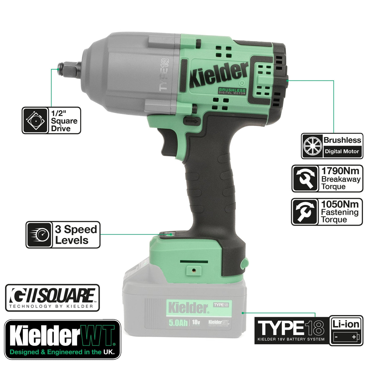 Kielder TYPE18-085 18v 1/2" High Torque Impact Wrench - Race Rally Supplies