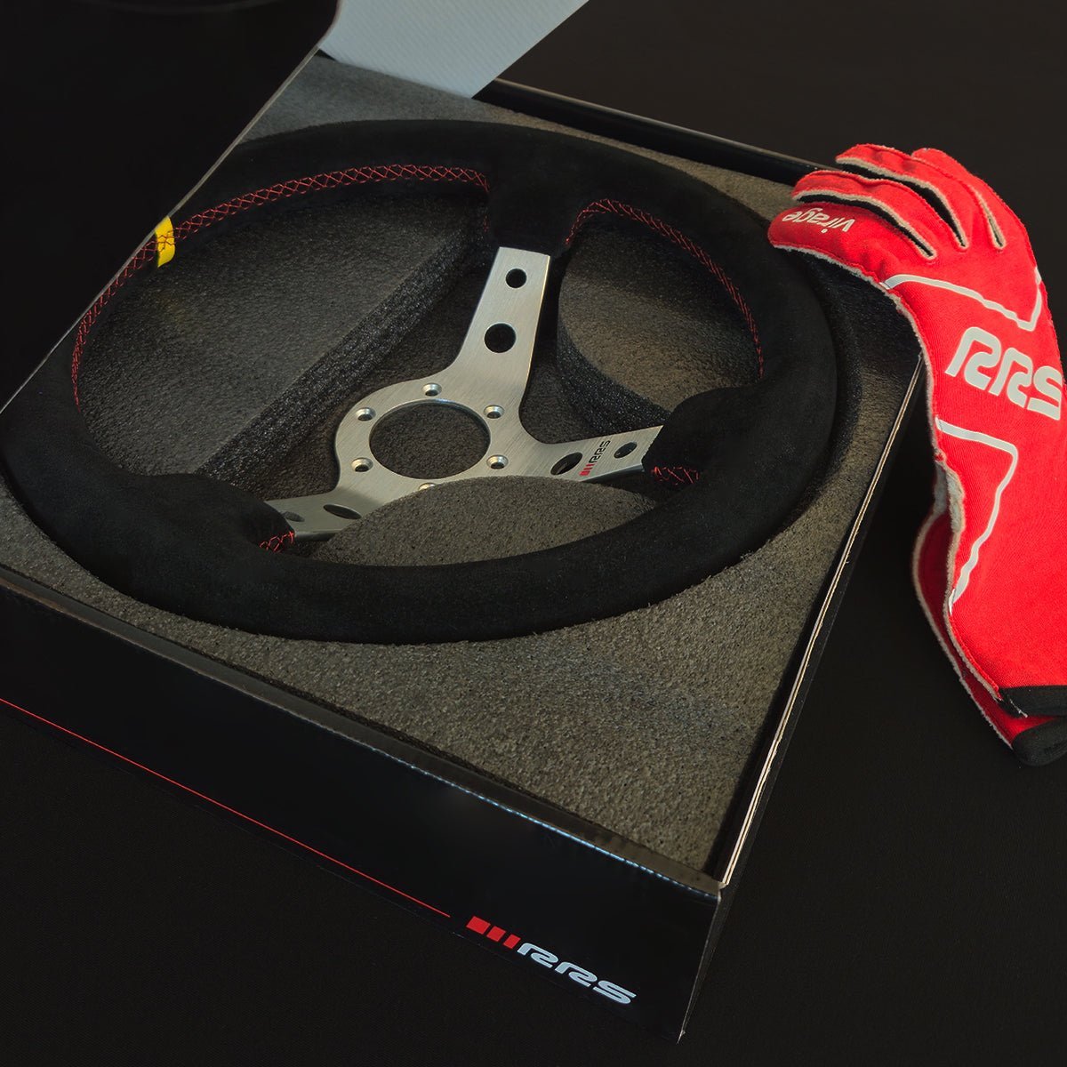 RRS Corsa EVO Steering Wheel, 350mm, 90mm Dish, Black Vegan Suede - Race Rally Supplies