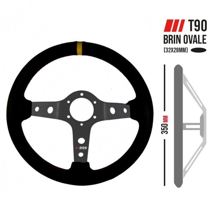 RRS Corsa Steering Wheel 350mm Diameter 90mm Dish Black Suede - Race Rally Supplies