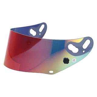 Arai iridium shield with a vibrant, reflective red and gold mirrored coating shown isolated.