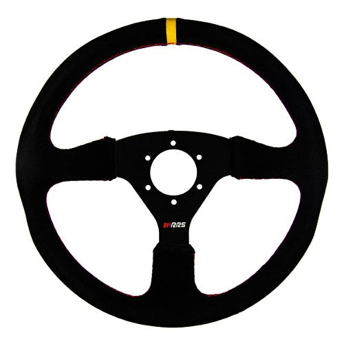 RRS Veloce EVO Steering Wheel, 350mm, Flat, Black Vegan Suede with Corrugated inner for Extra Grip