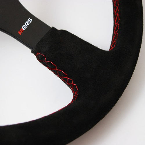 RRS Veloce EVO Steering Wheel, 350mm, Flat, Black Vegan Suede with Corrugated inner for Extra Grip
