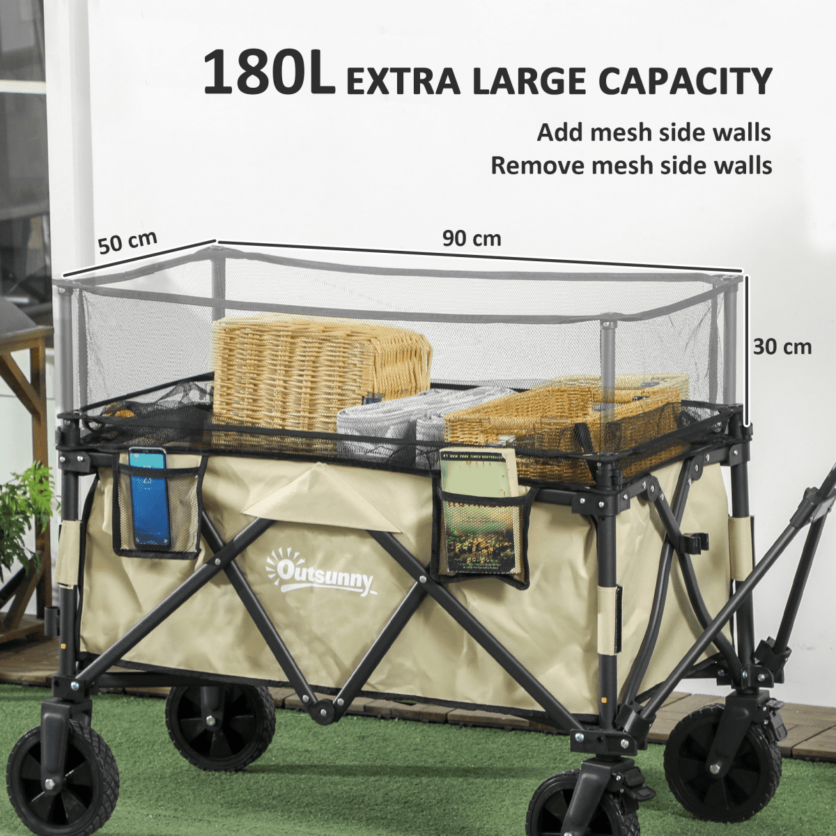 180L Folding Pit Trolley Wagon – Extendable Side Walls - Race Rally Supplies