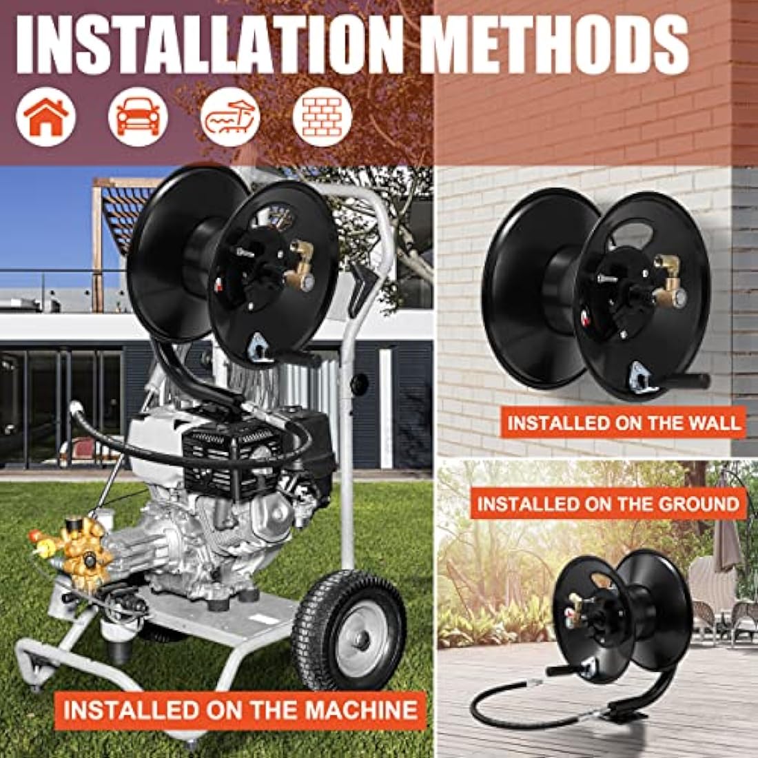 30 Metre Pressure Washer Hose Reel, Heavy Duty Steel - Race Rally Supplies