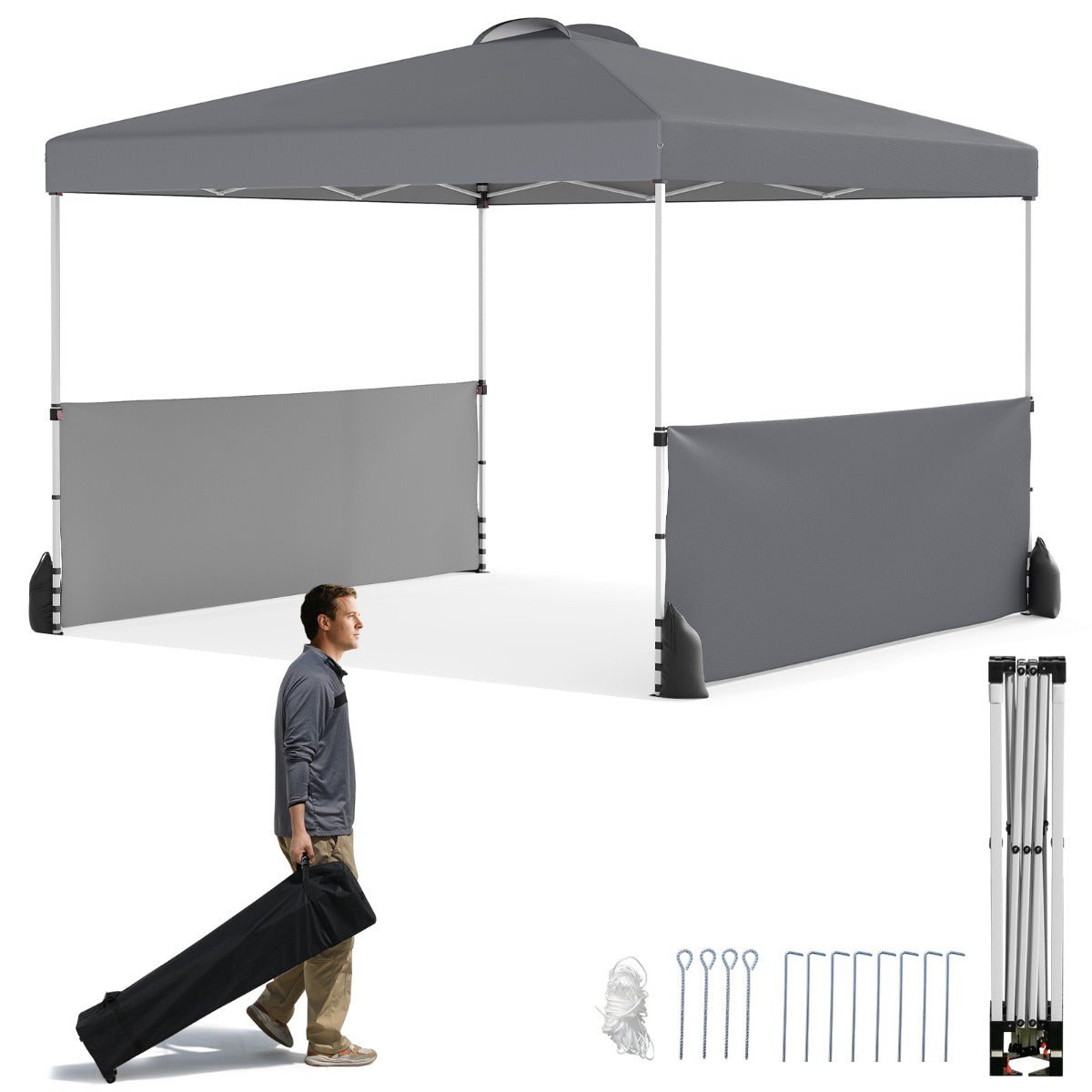 300 X 300 CM Pop up Canopy Tent with 2 Half Sidewalls - Grey - Race Rally Supplies