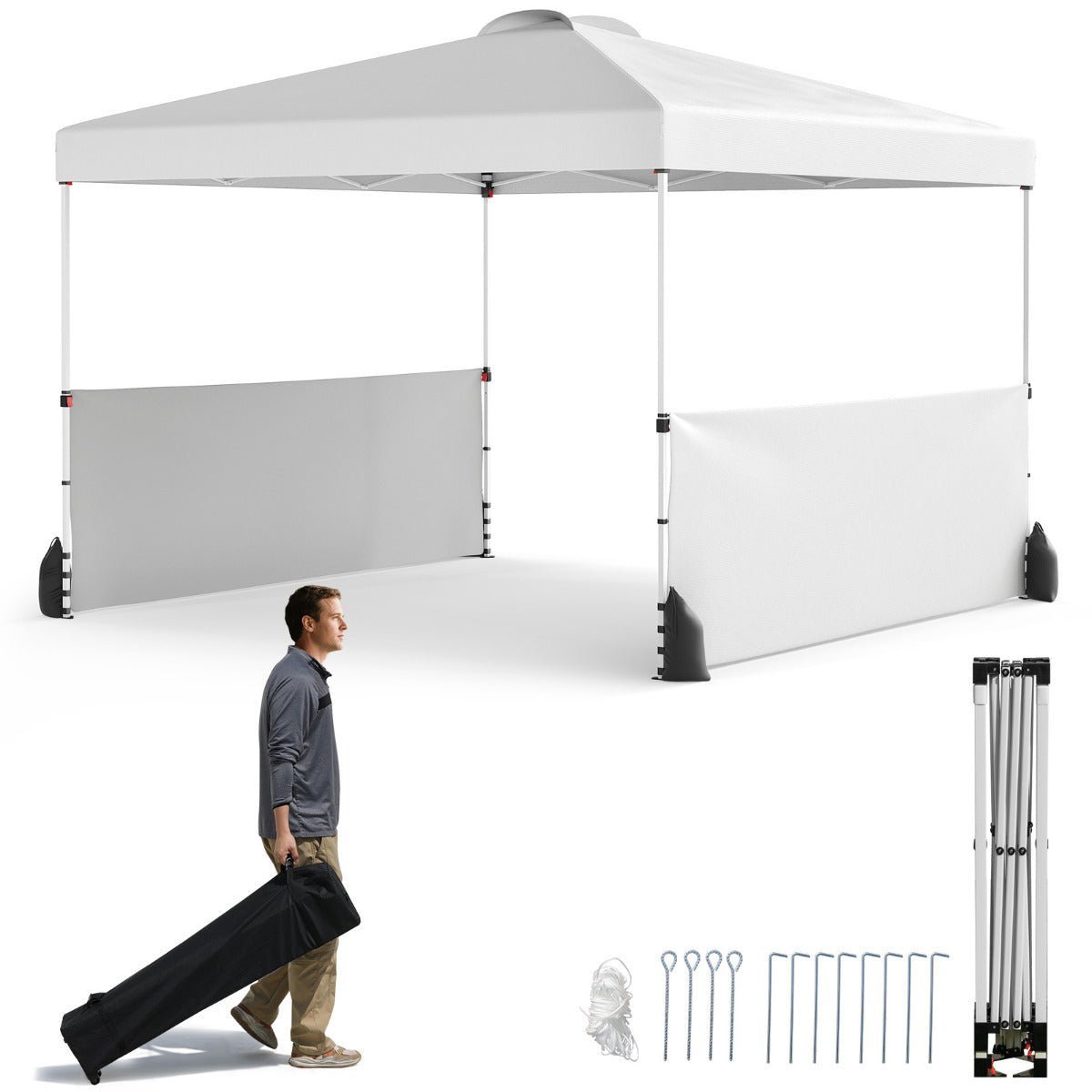 300 X 300 CM Pop up Canopy Tent with 2 Half Sidewalls-Grey - Race Rally Supplies
