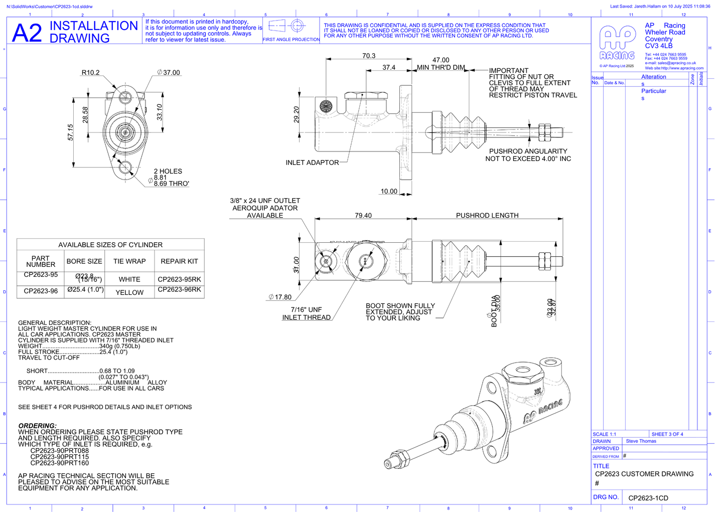 AP CP2623 Master Cylinder