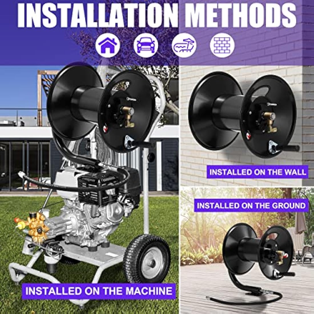 45 Metre Heavy-Duty Pressure Washer Hose Reel – 3/8" Hose, 4000 PSI, Steel Hand Crank - Race Rally Supplies