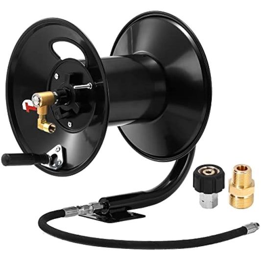45 Metre Heavy-Duty Pressure Washer Hose Reel – 3/8" Hose, 4000 PSI, Steel Hand Crank - Race Rally Supplies