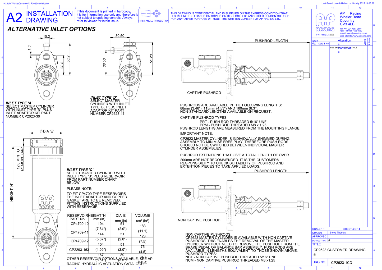 AP CP2623 Master Cylinder