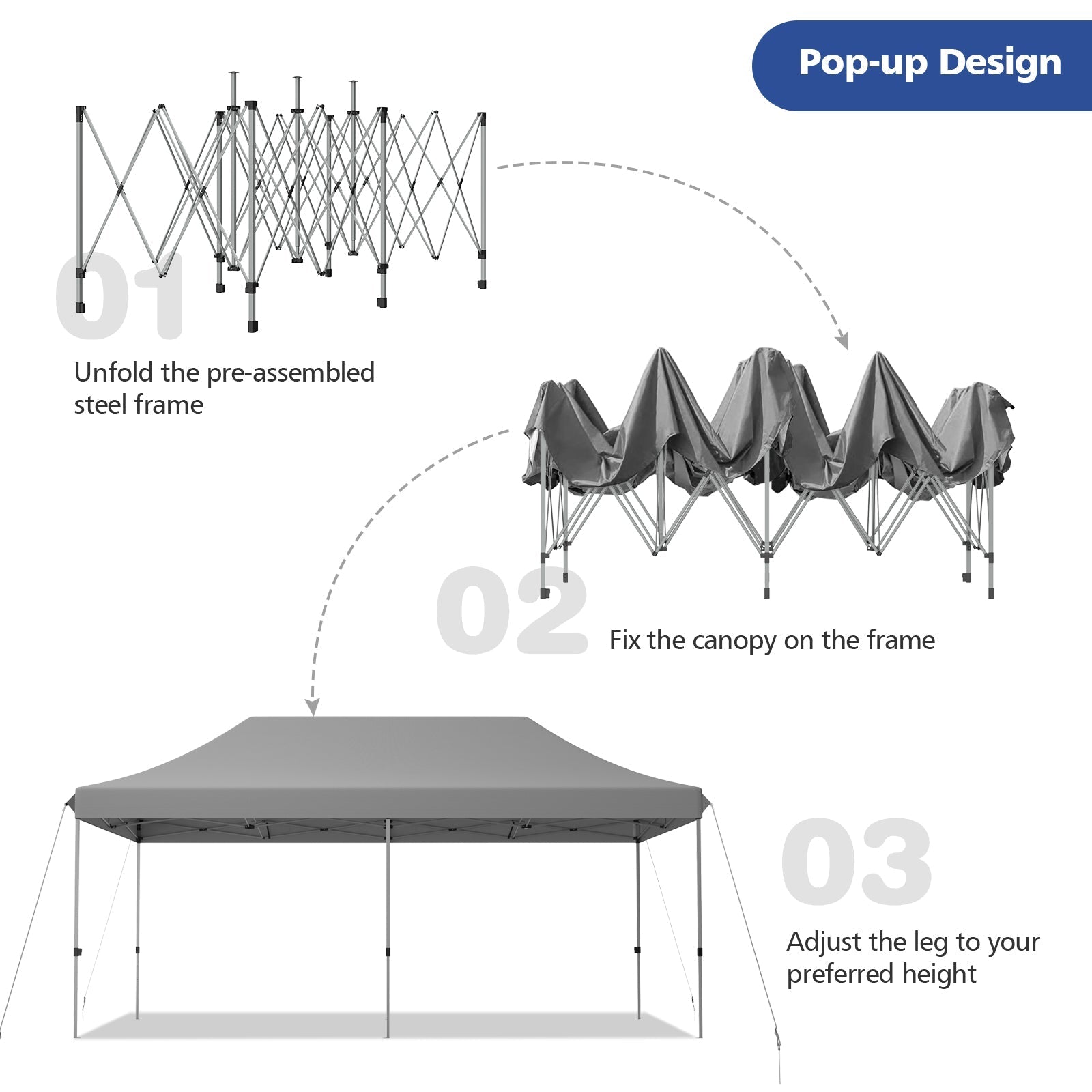 6 × 3 m Pop-Up Gazebo – 3 Adjustable Heights with Wheeled Storage Bag - Race Rally Supplies