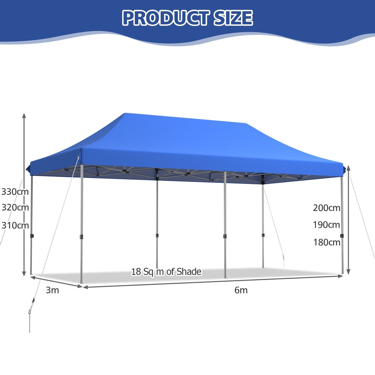 6 × 3 m Pop-Up Gazebo – 3 Adjustable Heights with Wheeled Storage Bag - Race Rally Supplies