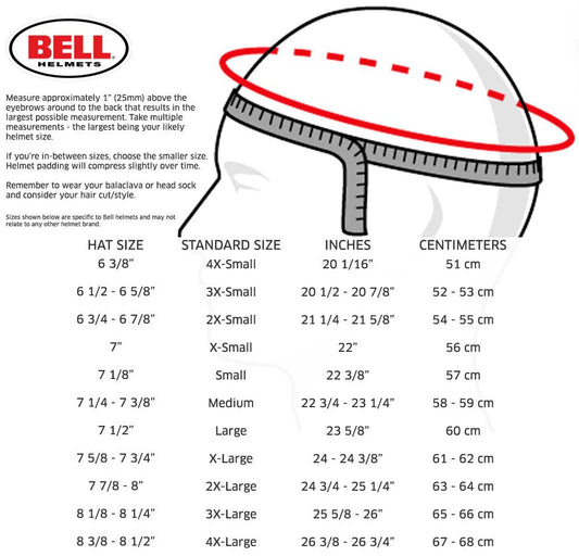 Bell Helmet Size Guide - Race Rally Supplies