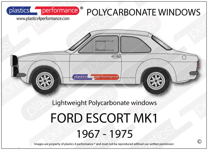 FORD - Escort Mk1 - Lexan Polycarbonate window kit- Thermoformed and Flat, CNC profile cut 5 or 7 piece