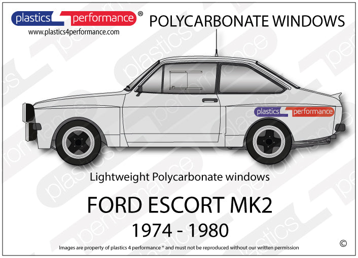 FORD - Escort Mk2 - Lexan Polycarbonate window kit- Thermoformed and Flat, CNC profile cut 5 or 7 piece