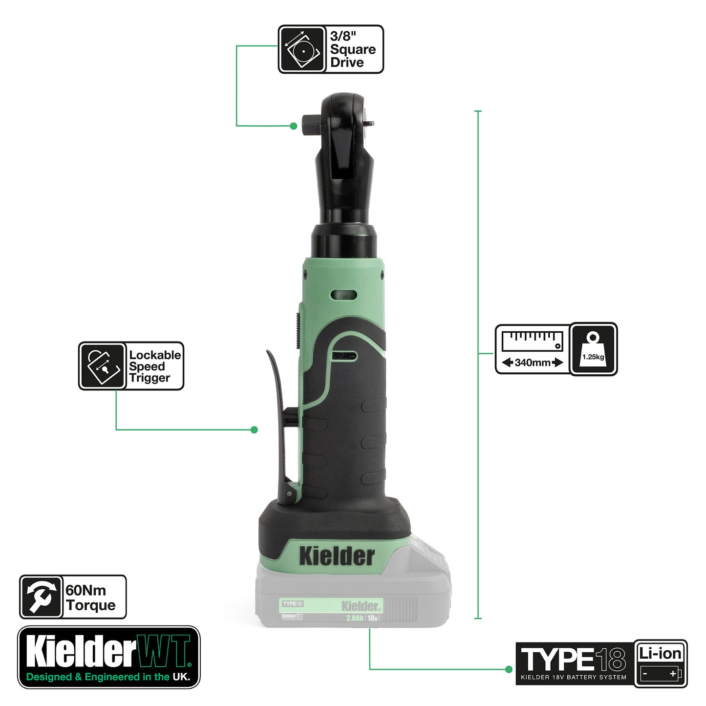 Kielder TYPE18 18v 3/8" Compact Ratchet