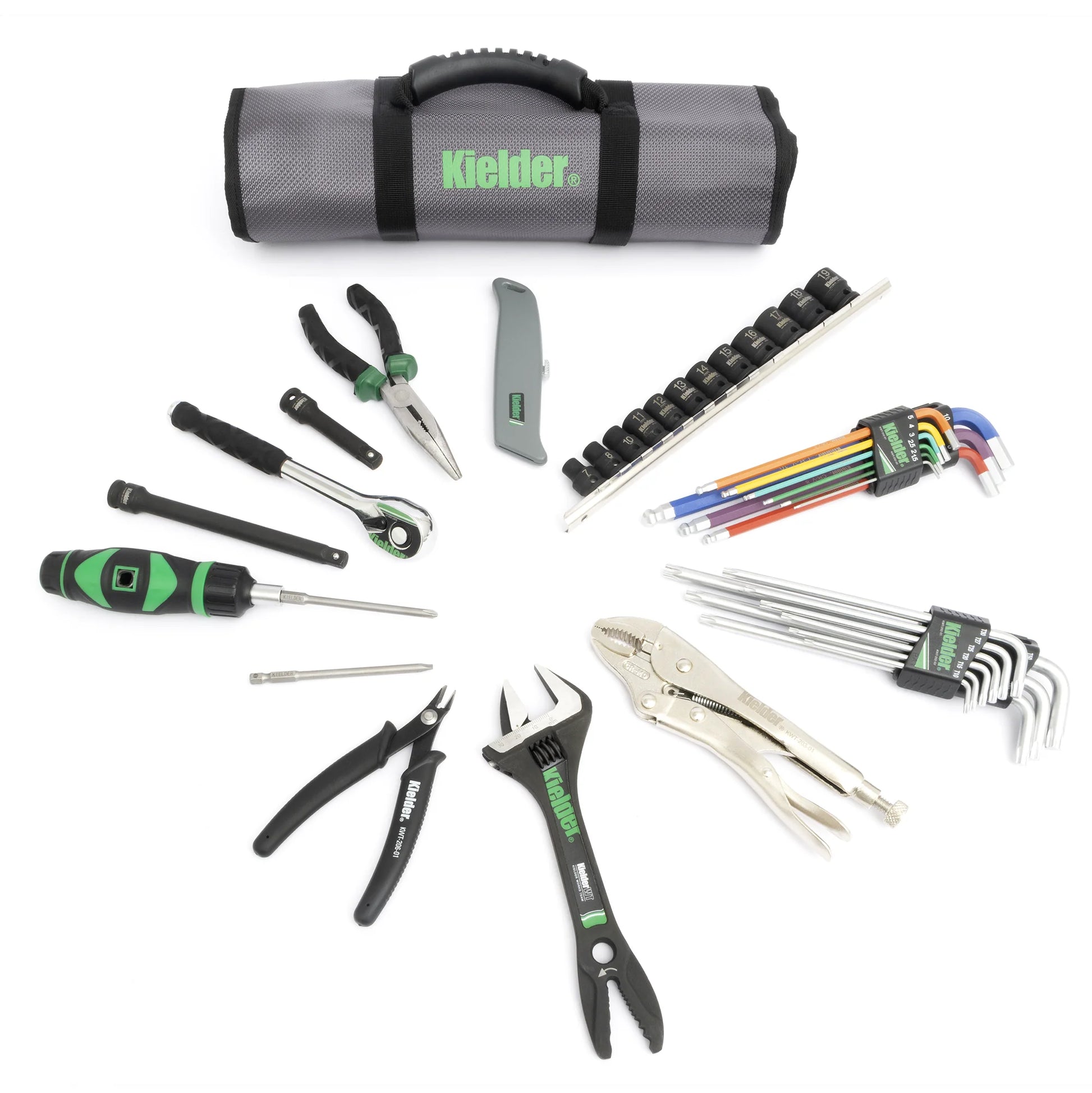 Kielder KWT-250 loaded hand tool roll technician kit contents circular
