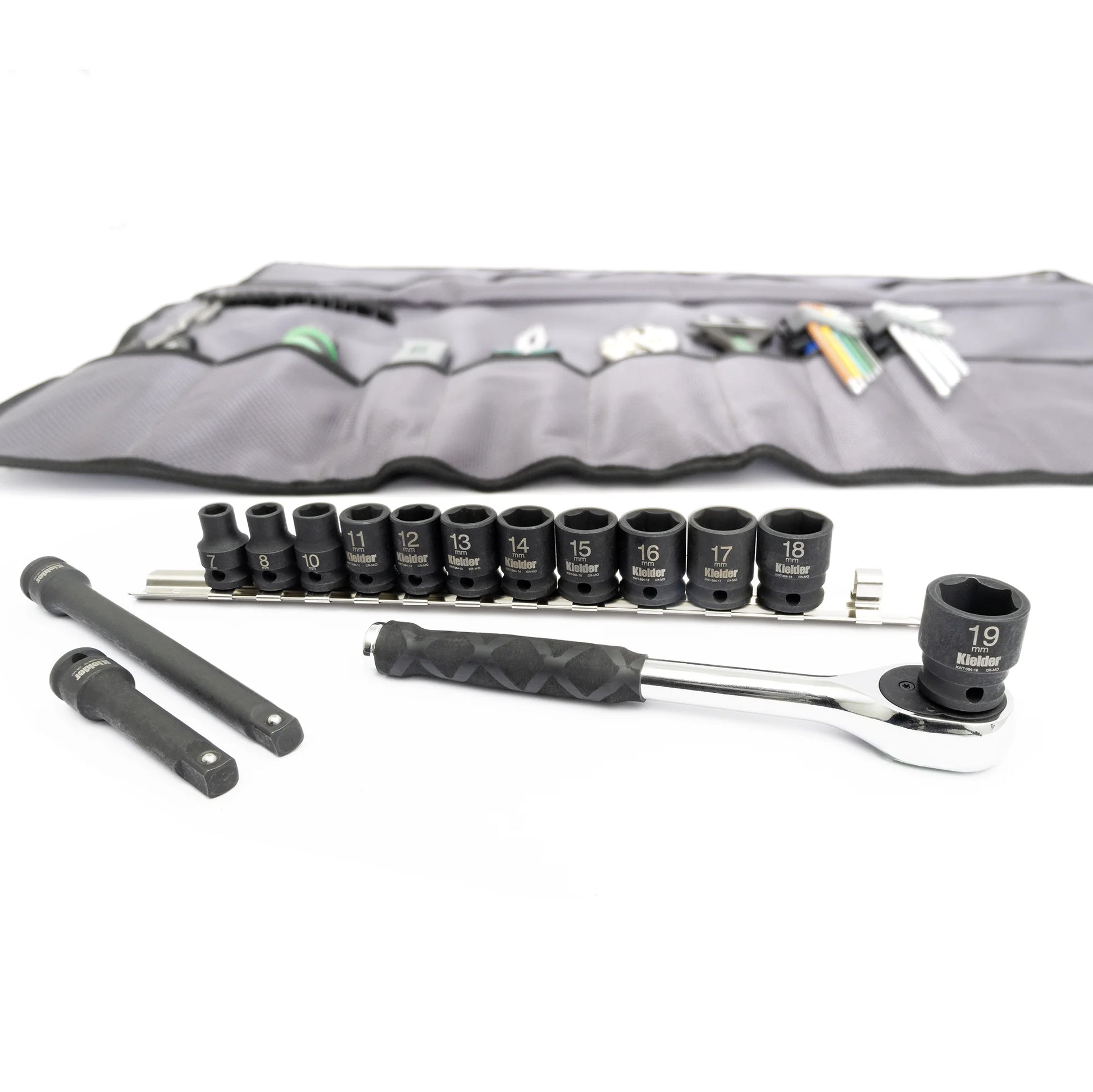 Kielder KWT-250 loaded hand tool roll technician kit ratchet and sockets with extensions