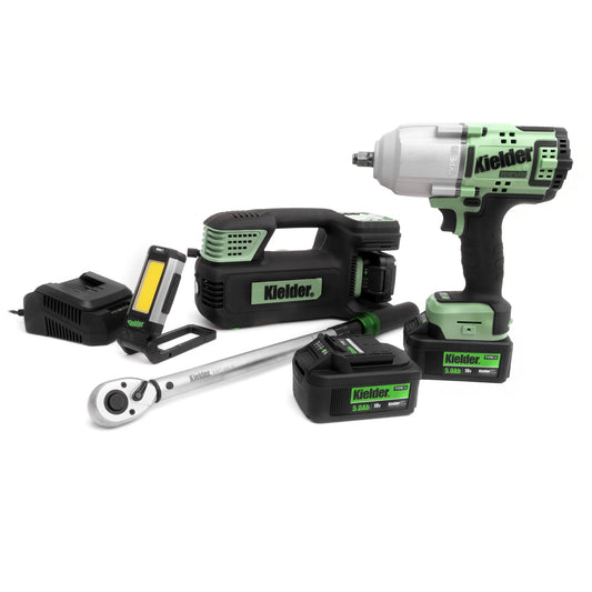 Kielder TYPE18 18v Loaded Wheel Tech Kit - High Torque Impact Wrench, Tyre Inflator, Torque Wrench, Work Light