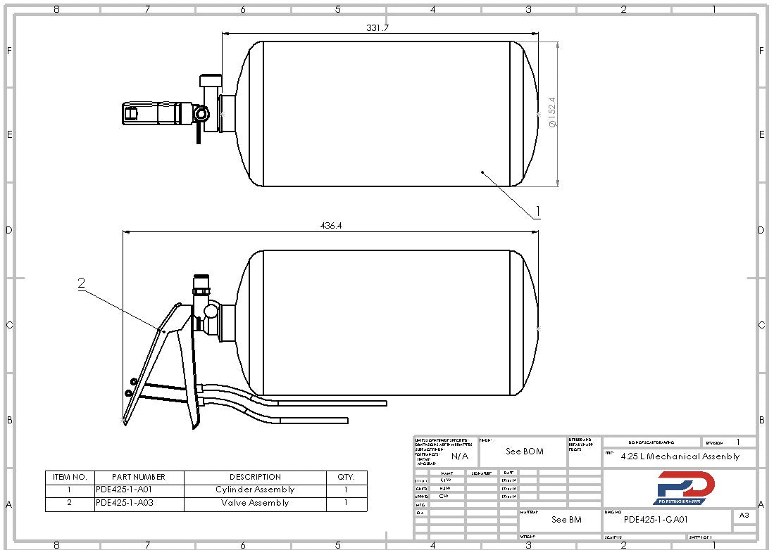 Mechanical PD 4.25 litre AFFF fire extinguisher bottle dimensions