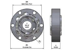 Heavy-duty GKN Motorsport ninety-four millimeter outer diameter plunging constant velocity joint showing the precision machined six-bolt outer housing, internal splined cage, and ball bearings designed for high-stress racing driveshafts. Tech Drawing