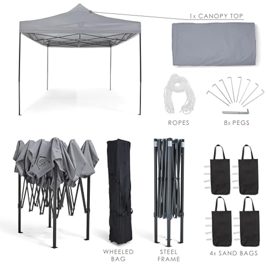 All Seasons 3 × 4.5 Pop-Up Gazebo – Fully Waterproof with Accessories, Metallic Grey - Race Rally Supplies