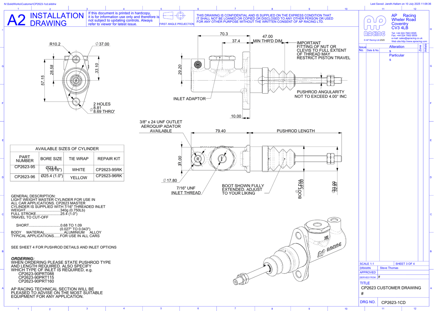 AP CP2623 Master Cylinder - Race Rally Supplies