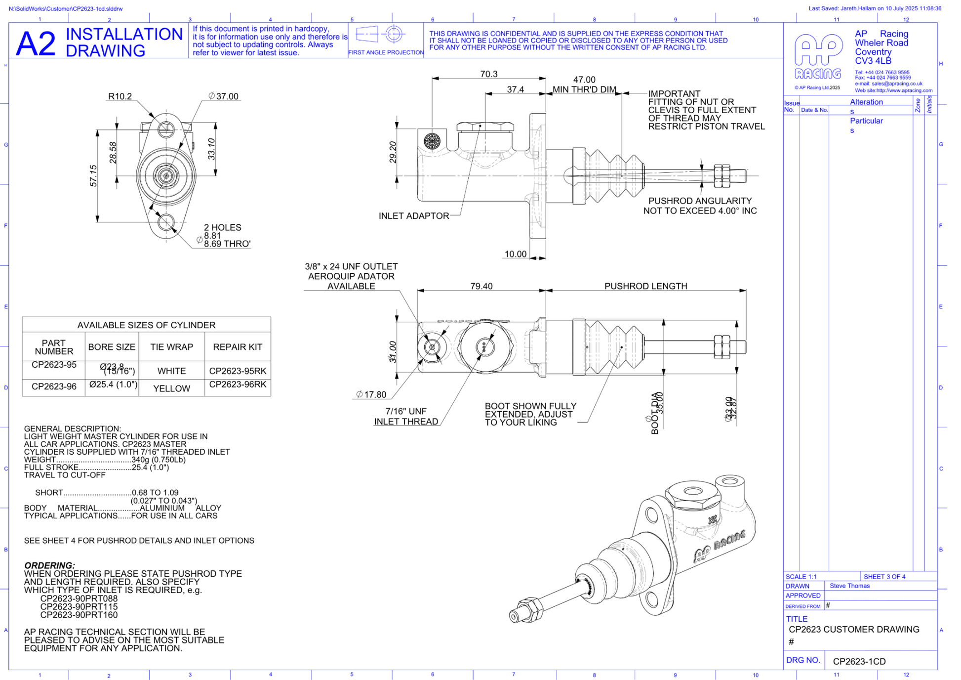AP CP2623 Master Cylinder - Race Rally Supplies
