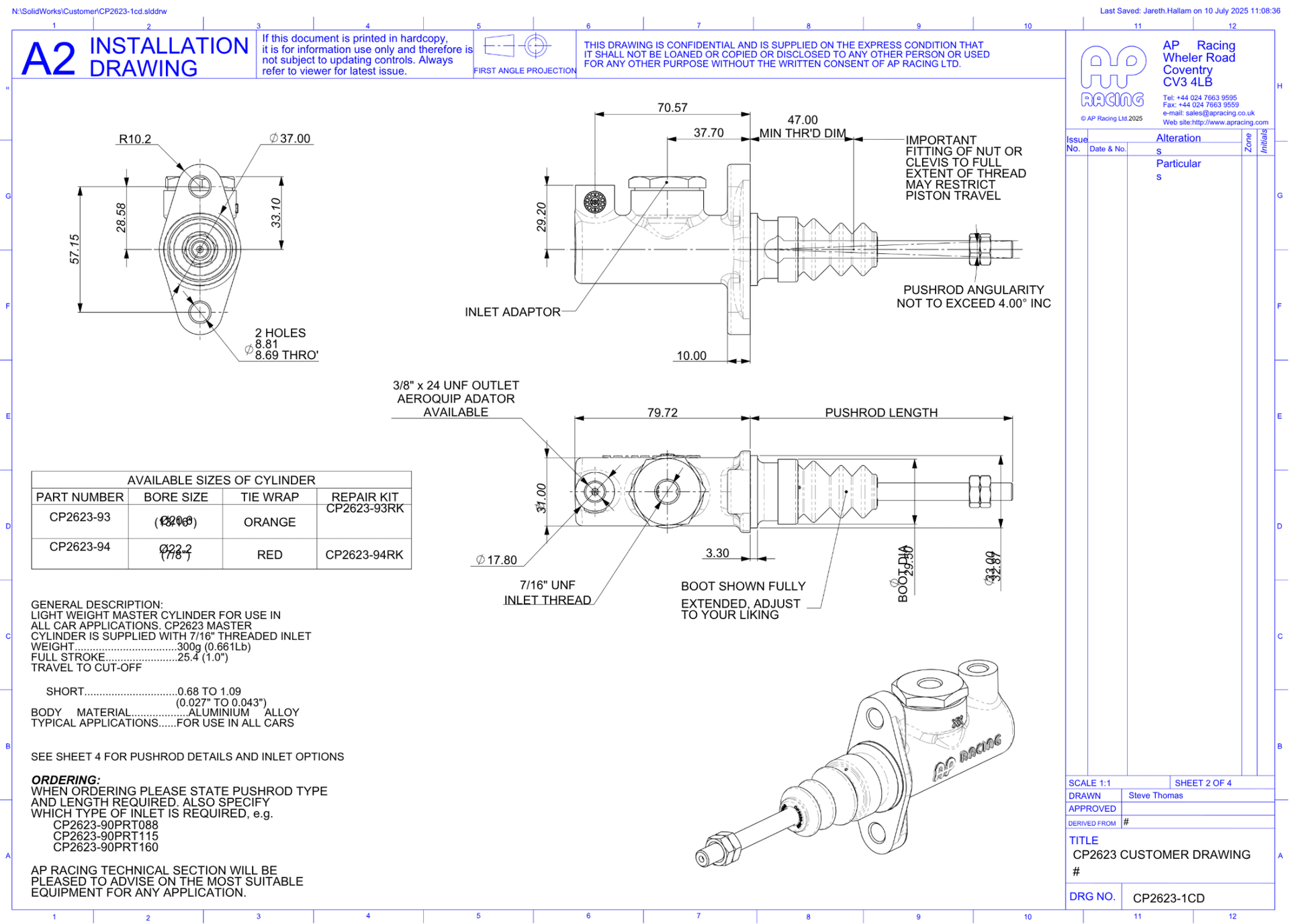 AP CP2623 Master Cylinder - Race Rally Supplies