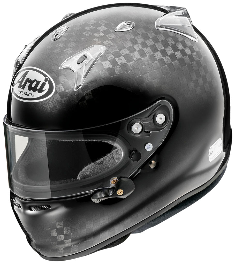 Arai GP-7SRC Standard Eyeport FIA 8860-2018 motorsport helmet side view angled