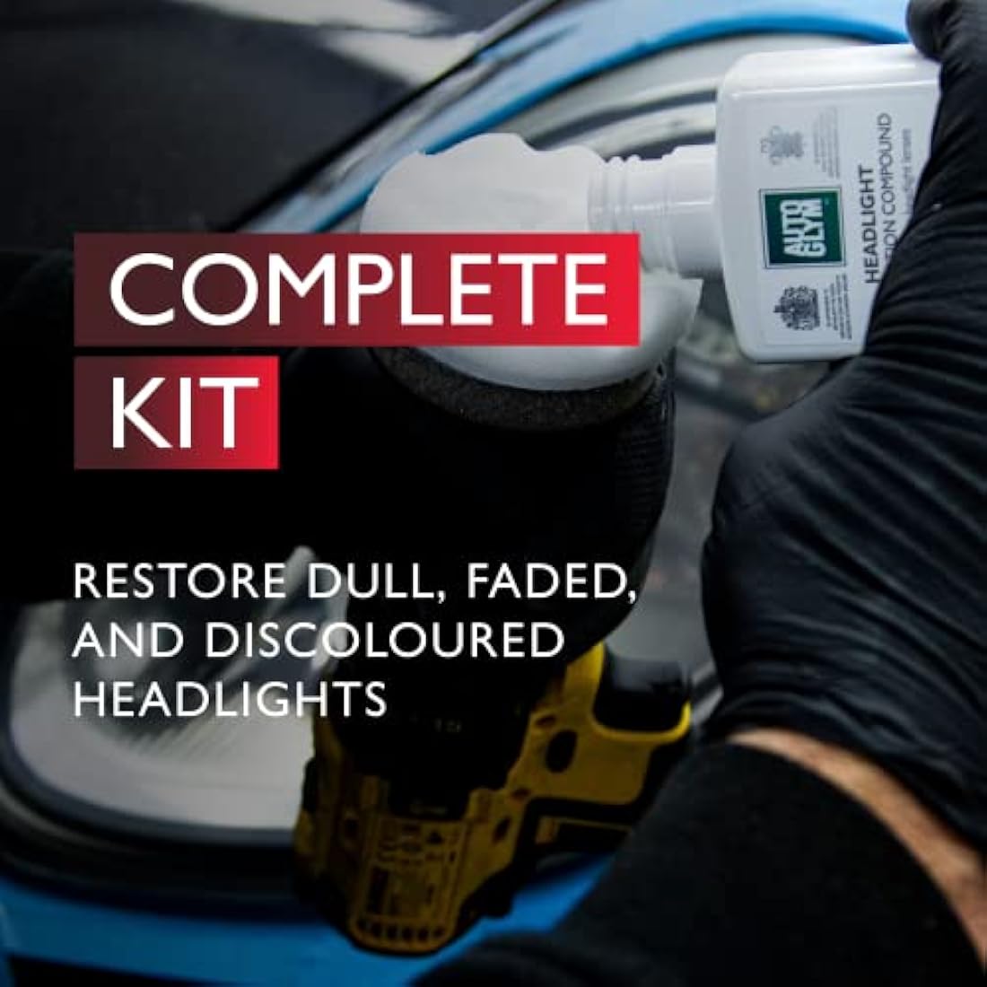 Autoglym Headlight Restoration Complete Kit – Drill-Powered, Restores Cloudy Headlights - Race Rally Supplies