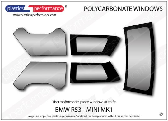 BMW MINI - MK1 R50 R53 - Lexan Polycarbonate window kit - Race Rally Supplies