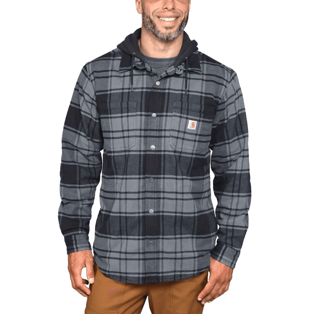 Carhartt Rugged Flex Relaxed Fit Flannel Fleece Lined Hooded Shirt Jacket - Race Rally Supplies