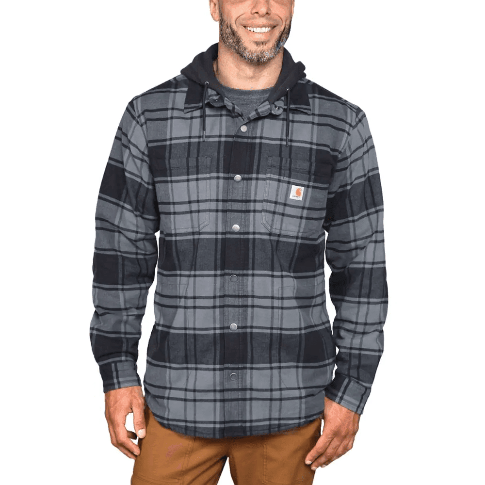 Carhartt Rugged Flex Relaxed Fit Flannel Fleece Lined Hooded Shirt Jacket - Race Rally Supplies