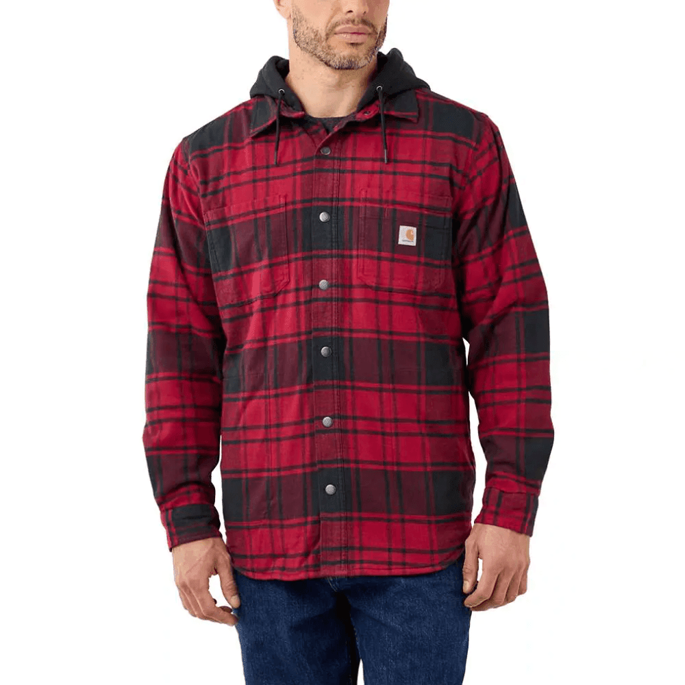 Carhartt Rugged Flex Relaxed Fit Flannel Fleece Lined Hooded Shirt Jacket - Race Rally Supplies