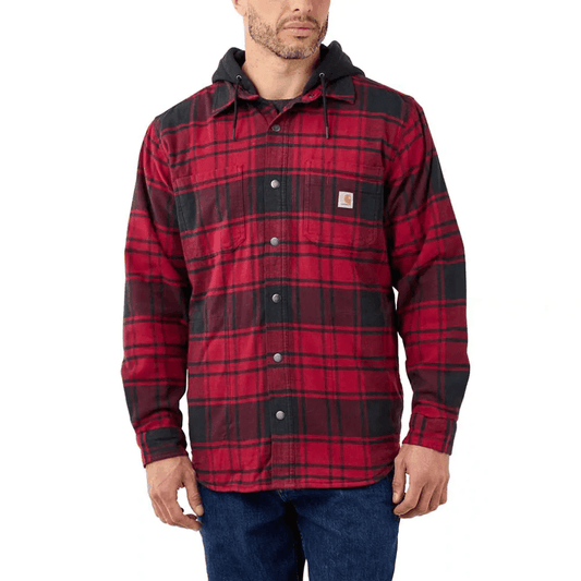 Carhartt Rugged Flex Relaxed Fit Flannel Fleece Lined Hooded Shirt Jacket - Race Rally Supplies