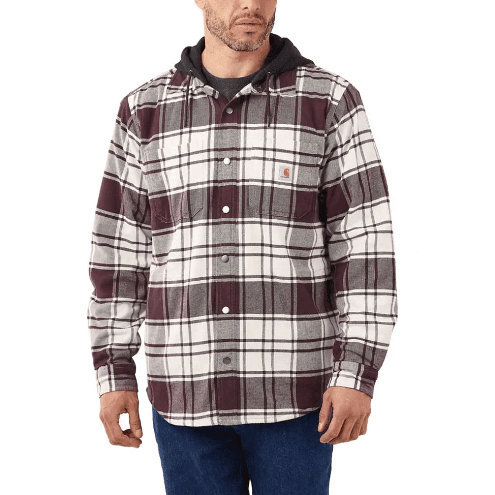 Carhartt Rugged Flex Relaxed Fit Flannel Fleece Lined Hooded Shirt Jacket - Race Rally Supplies