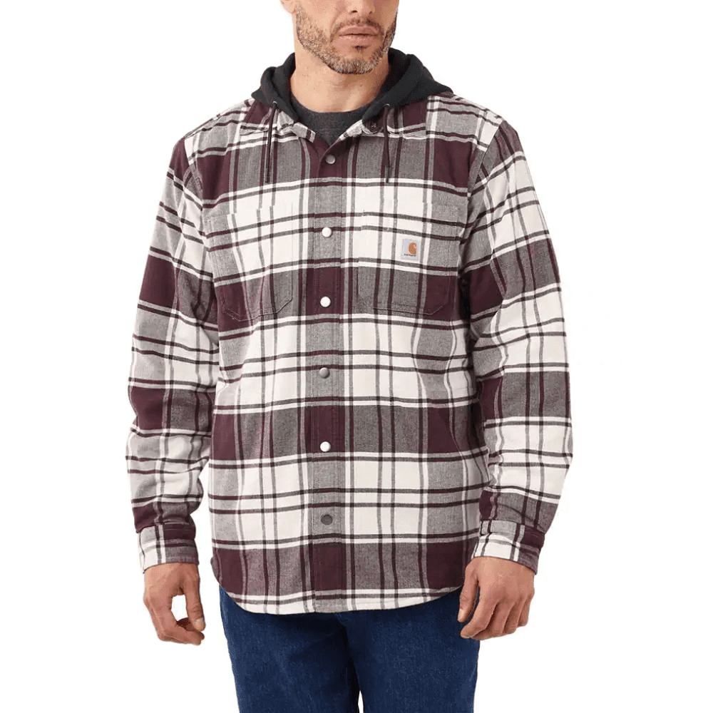 Carhartt Rugged Flex Relaxed Fit Flannel Fleece Lined Hooded Shirt Jacket - Race Rally Supplies