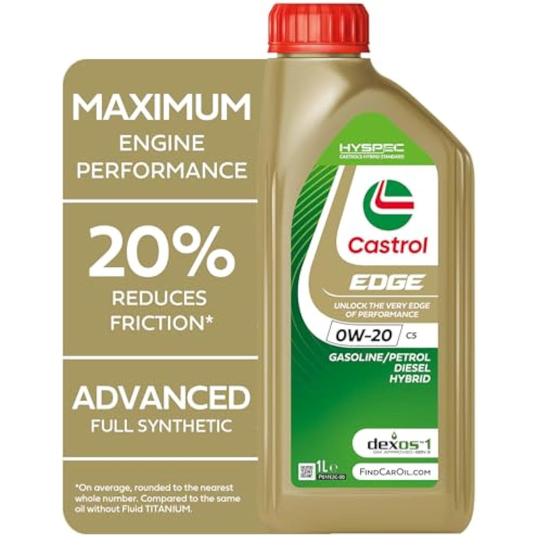 Castrol EDGE 0W-20 C5 Engine Oil 1L, Gold - Race Rally Supplies