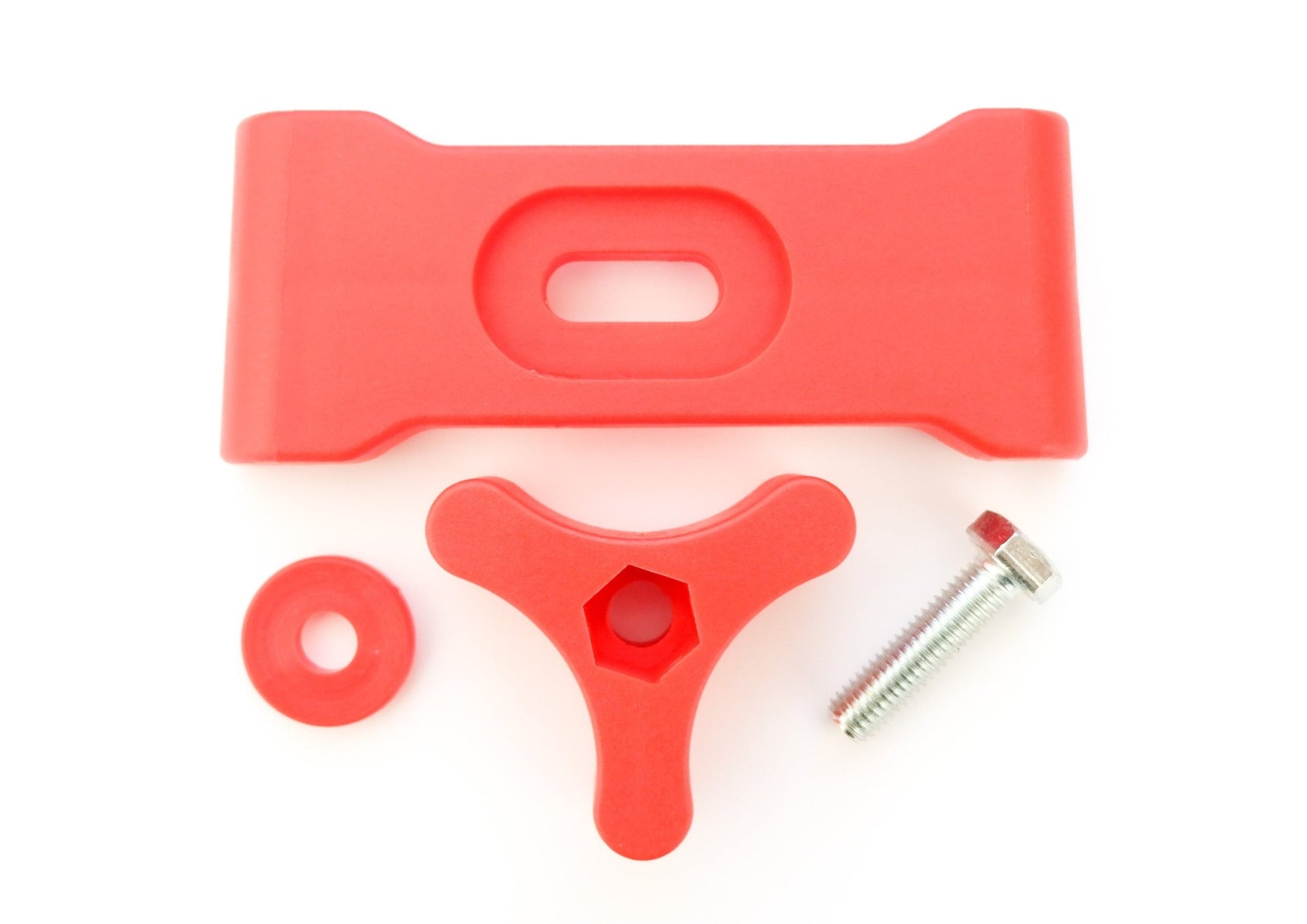Complete Red Plastic Fuel Tank Mounting Bracket Kit - Race Rally Supplies