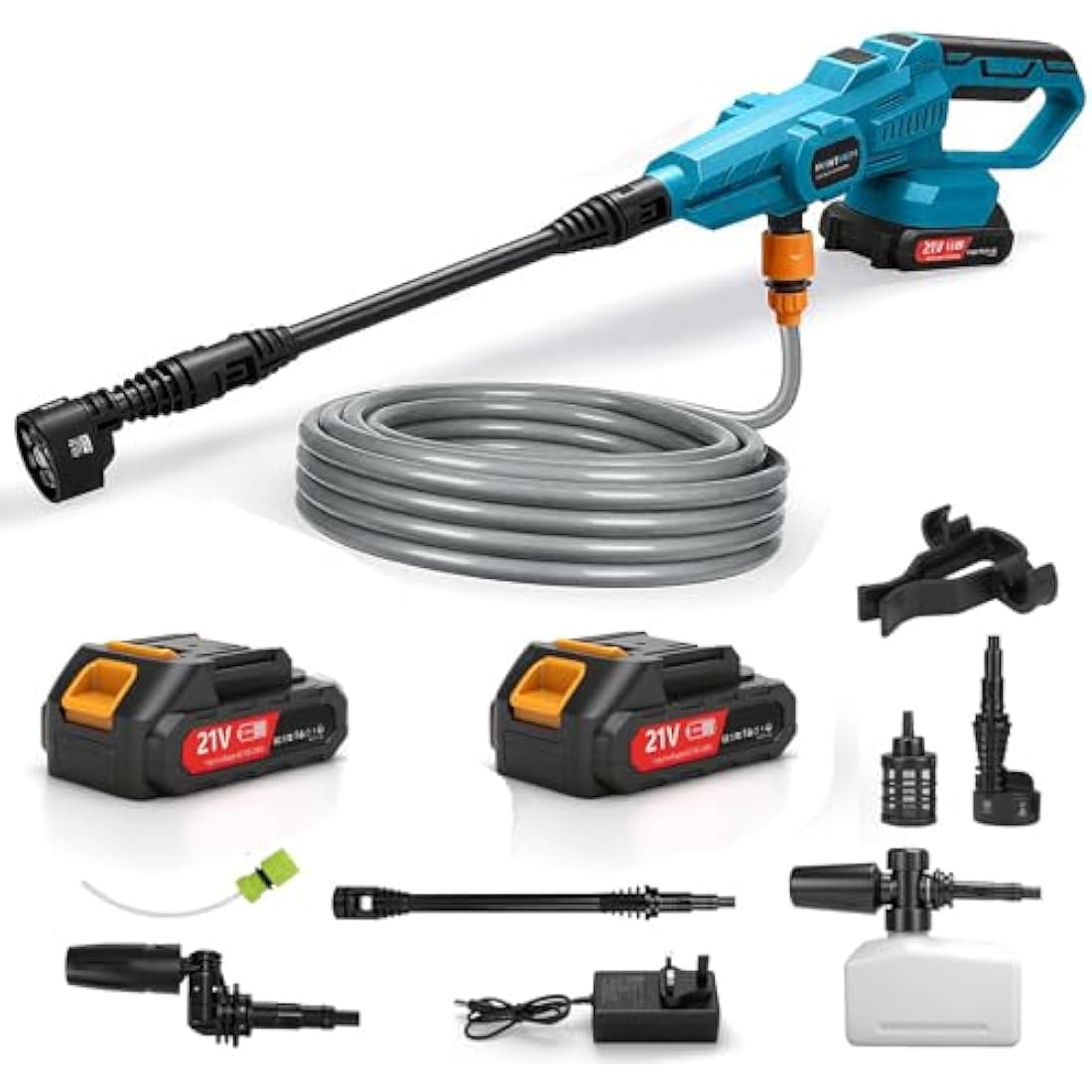 Cordless 21V Pressure Washer – 2x Batteries, 6-in-1 Nozzles - Race Rally Supplies