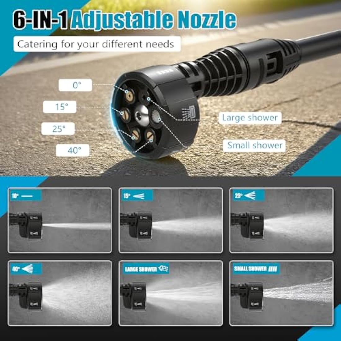 Cordless 21V Pressure Washer – 2x Batteries, 6-in-1 Nozzles - Race Rally Supplies