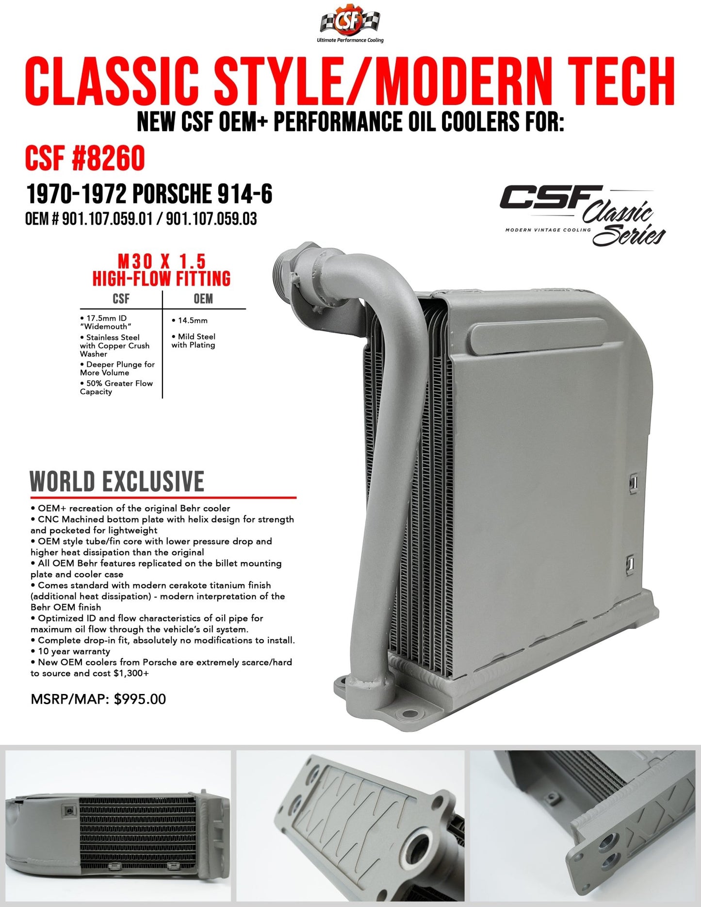 CSF Porsche 914 - 6 OEM+/High - Performance Engine Oil Cooler - Race Rally Supplies