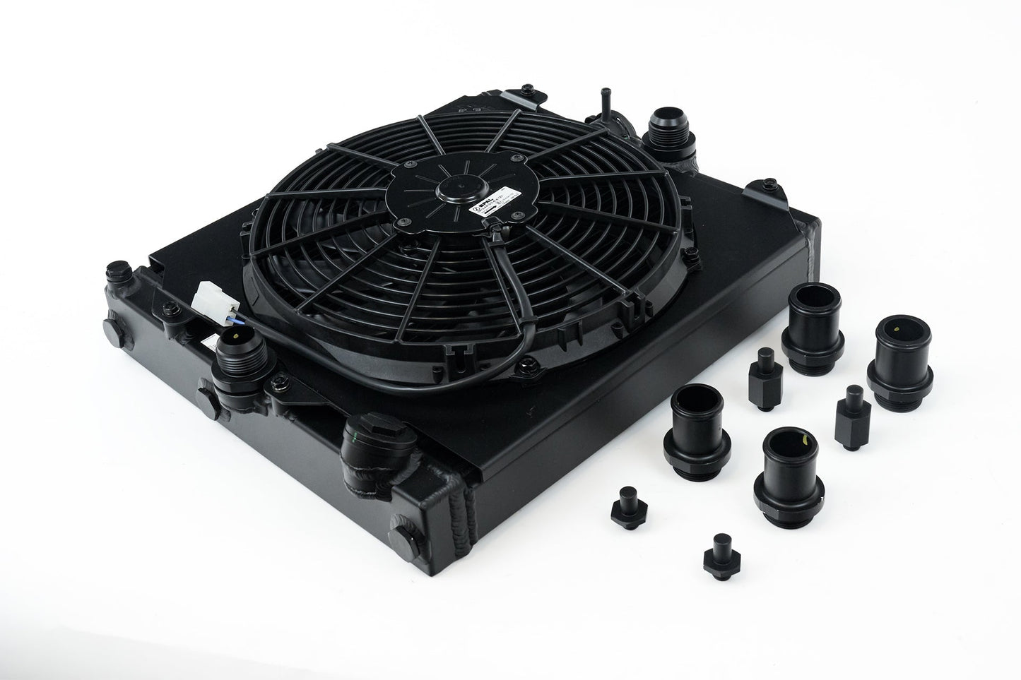 CSF Universal Half Radiator - Evo 7/8/9 / 92 - 00 Civic - w/ SPAL Fan & Shroud - Black - Race Rally Supplies