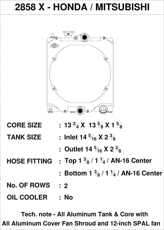 CSF Universal Half Radiator - Evo 7/8/9 / 92 - 00 Civic - w/ SPAL Fan & Shroud - Race Rally Supplies