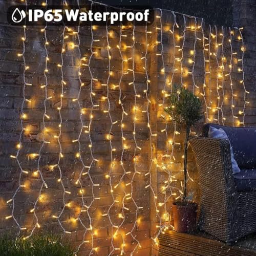 Dekofun 2 Pack 600 LED Curtain Fairy Lights 6m x 3m Gazebo Lights Mains Powered, 8 Modes Curtain LightsOutdoor, Waterproof Fairy Light, Indoor Outdoor String Lights for Wedding Ramadan Decorations - Race Rally Supplies