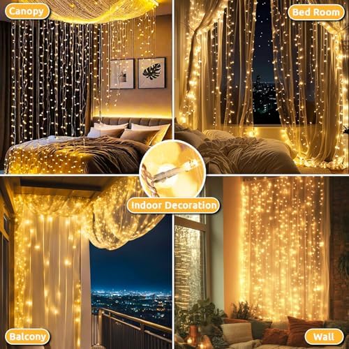 Dekofun 2 Pack 600 LED Curtain Fairy Lights 6m x 3m Gazebo Lights Mains Powered, 8 Modes Curtain LightsOutdoor, Waterproof Fairy Light, Indoor Outdoor String Lights for Wedding Ramadan Decorations - Race Rally Supplies
